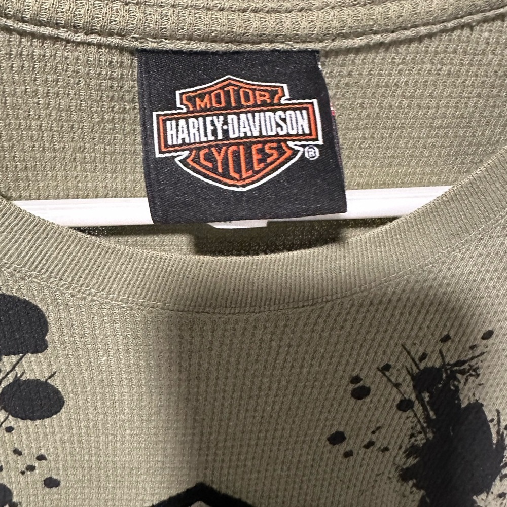 Harley Davidson Long Sleeve Thermal Womens Green Skull Cross Wrench Medium - Picture 4 of 5